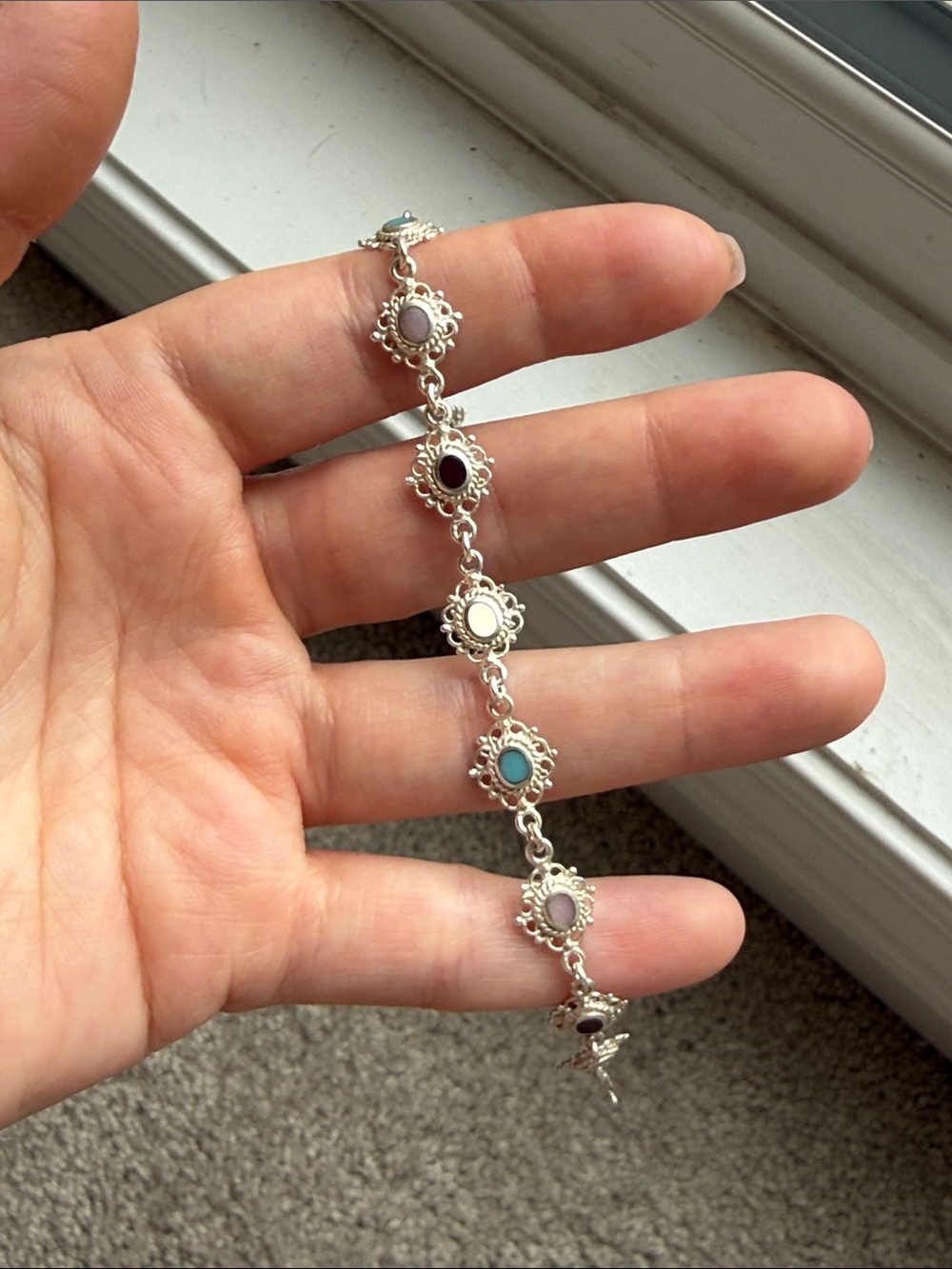 Vintage Sterling Silver 925 Pastel Multi-Stone Bracelet